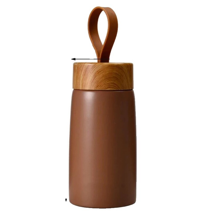 Cana termica, 304 otel inoxidabil, design portabil, culoare maro, 201-300ml