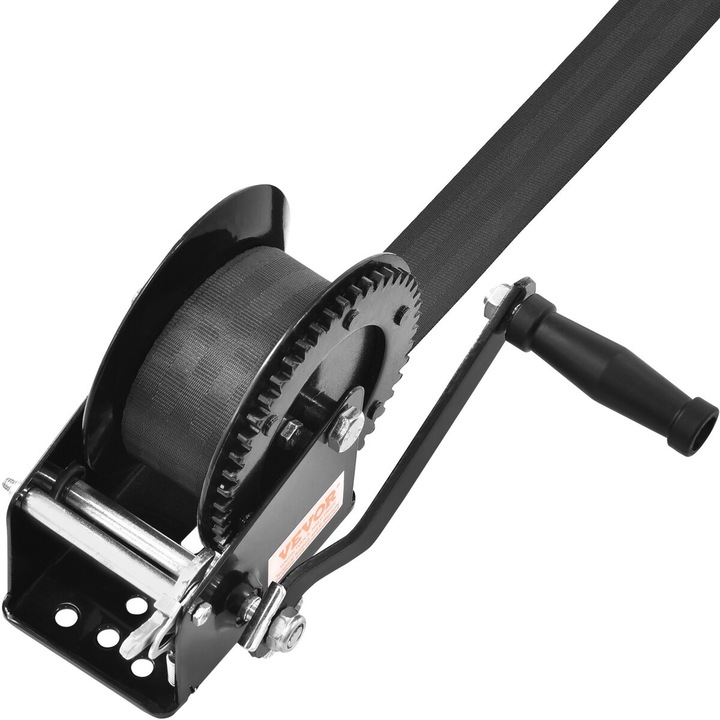 Winch manual, VEVOR, capacitate de tragere 725.7 kg, curea din poliester 1005.8 cm, dimensiuni 22.4x15.1x17.7 cm
