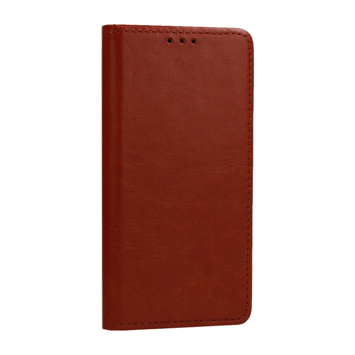 Husa flip Diary Flexy piele naturala maro pentru iPhone 14
