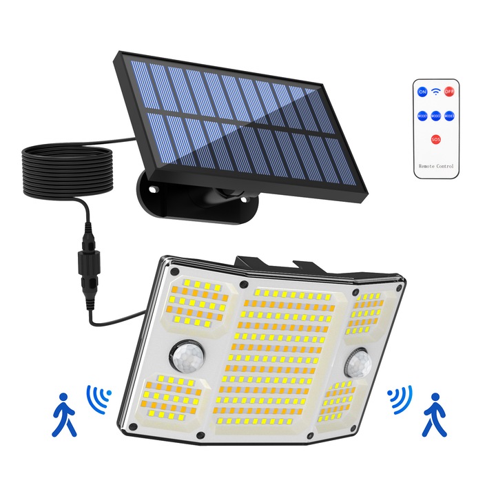 Intelligens napelemes lámpa NON 243 LED, távirányító, mozgásérzékelő, meleg/hideg fény, IP44, újratölthető