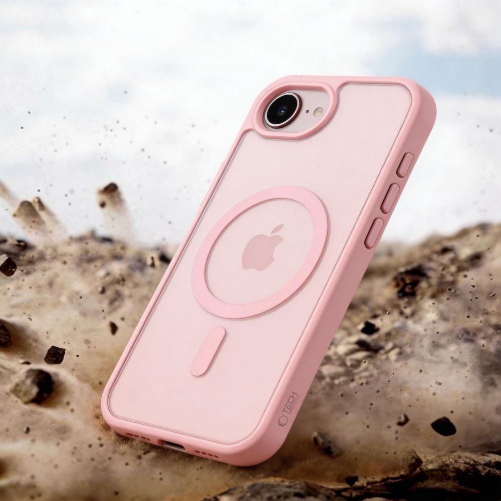 Husă Tech-Protect BasicMag MagSafe, roz, suport pentru iPhone 16e/17e, material TPU + PC