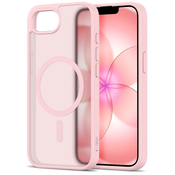 Калъф за телефон, съвместим с iPhone 17e - Tech-Protect Basicmag - Прозрачен пластмасов заден калъф, Розова силиконова рамка