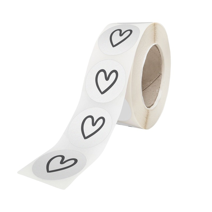 Rola 100 Stickere/Etichete autoadezive Model Love Flying Hearts 7B, Diametru 5cm