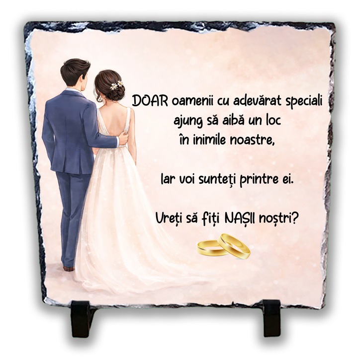 Placa decorativa din ardezie 20 cm, cerere nasi, cadou nunta