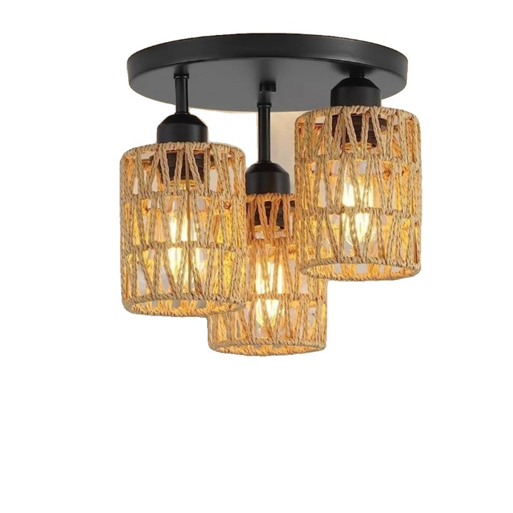 Lustra, design impletit, materiale ecologice, montare semi-flush, fara bec