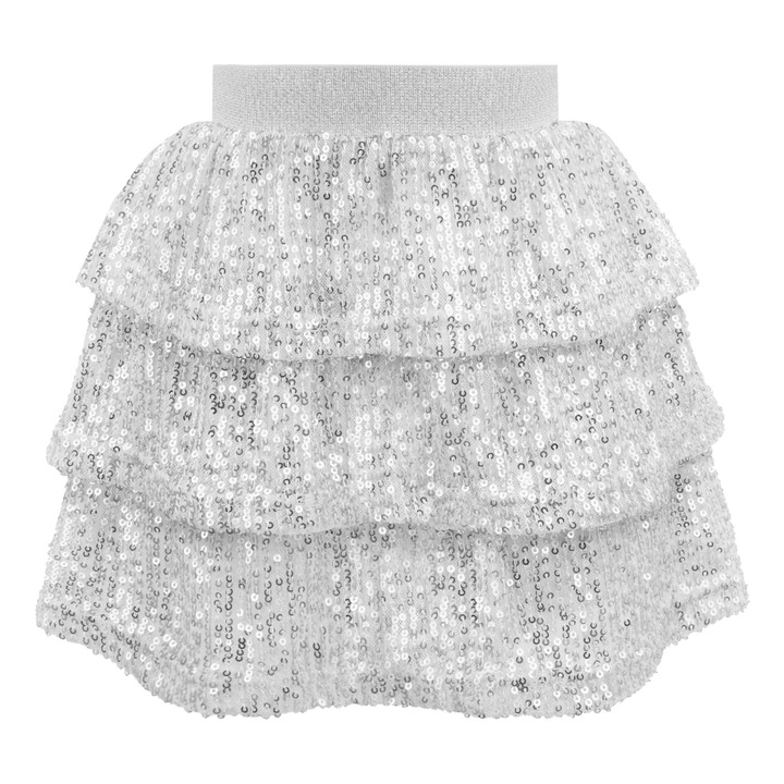 Fusta pentru fete cu paiete si volane, model A-line pentru petreceri, marime 140, culoare argintiu