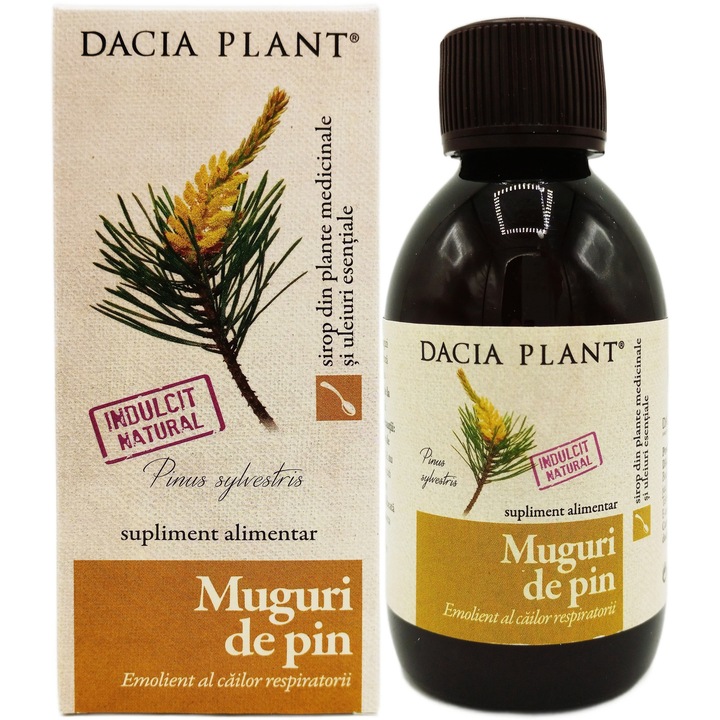 Sirop Muguri Pin Forte imbogatit cu ulei esential, Calmeaza tusea, Decongestioneaza, Fluidifica secretiile, fara aditivi, conservanti sau coloranti, 200ml, Dacia Plant