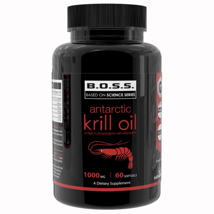 Omega‑3 din fosfolipide, Antarctic Krill Oil Vitabolic, 60 softgels, ulei de krill cu fosfolipide, EPA, DHA si astaxantina, biodisponibilitate ridicata, capsule mici si usor de inghitit