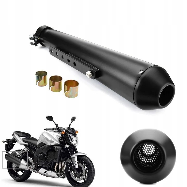 Motorkerékpár kipufogó, retro design, matt fekete, 44.5cm, szettben