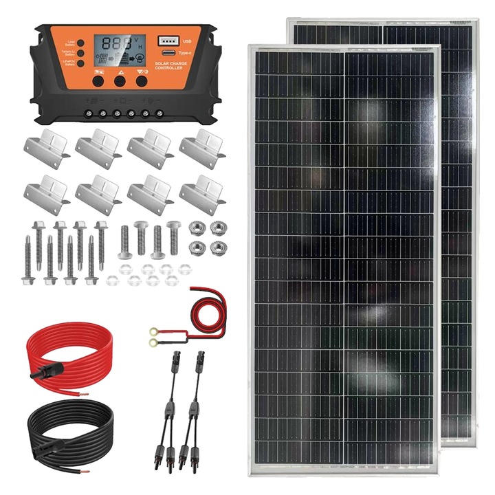Panou solar 200W set, eficienta 24%, constructie durabila, aplicatii off-grid