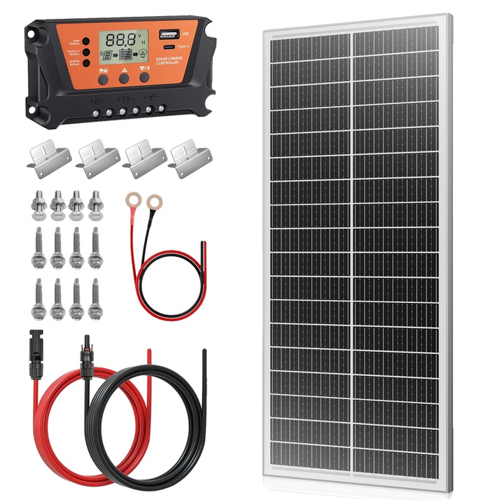 Panou solar 100W set, eficienta 24%, constructie durabila, monocrystalline, aplicatii off-grid