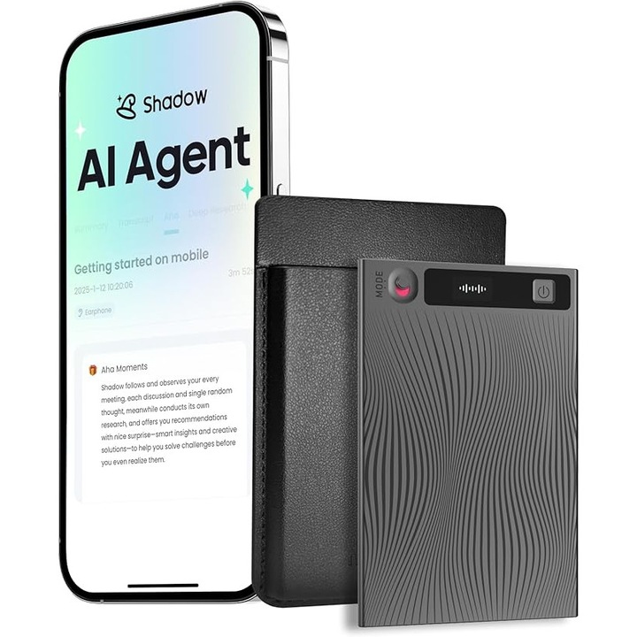 Recorder digital Mobvoi TicNote AI, 64GB, transcriere automată, design compact, 86x55x3mm