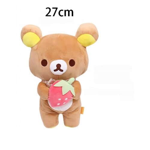 Ursulet de plus Rilakkuma, 27cm, alb cu capsuna, jucarie kawaii