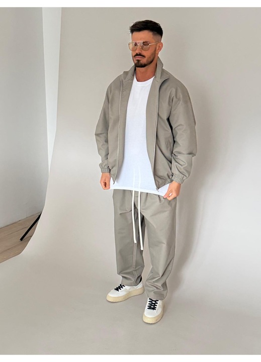 Set Jacheta cu fermoar si pantalon lung drept Taupe 20706, Bej