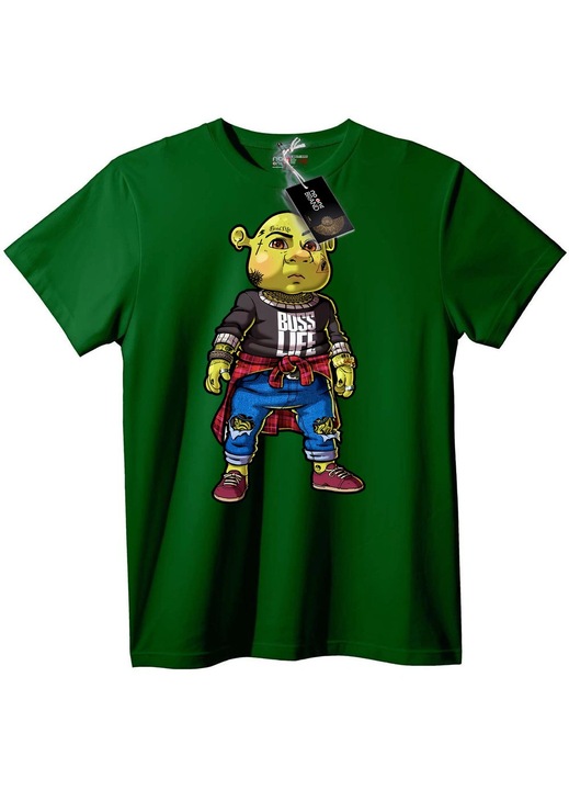 Tricou Boss Life cu caricatură, Verde englez