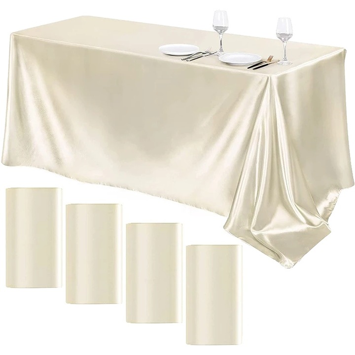 Fata de masa, 145x240cm, bej, material satin, forma dreptunghiulara