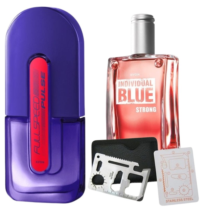 Set Avon Apa de toaleta Full Speed Pulse 75 ml si Individual Blue Strong 100 ml cu Card multifunctional