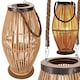 Felinar Decorativ LikeSmart Bamboo Ratan, Suport Lumanare din Bambus cu Abajur Sticla si Maner Franghie – pentru Terasa, Gradina, Balcon, Interior, 40 cm, Maro
