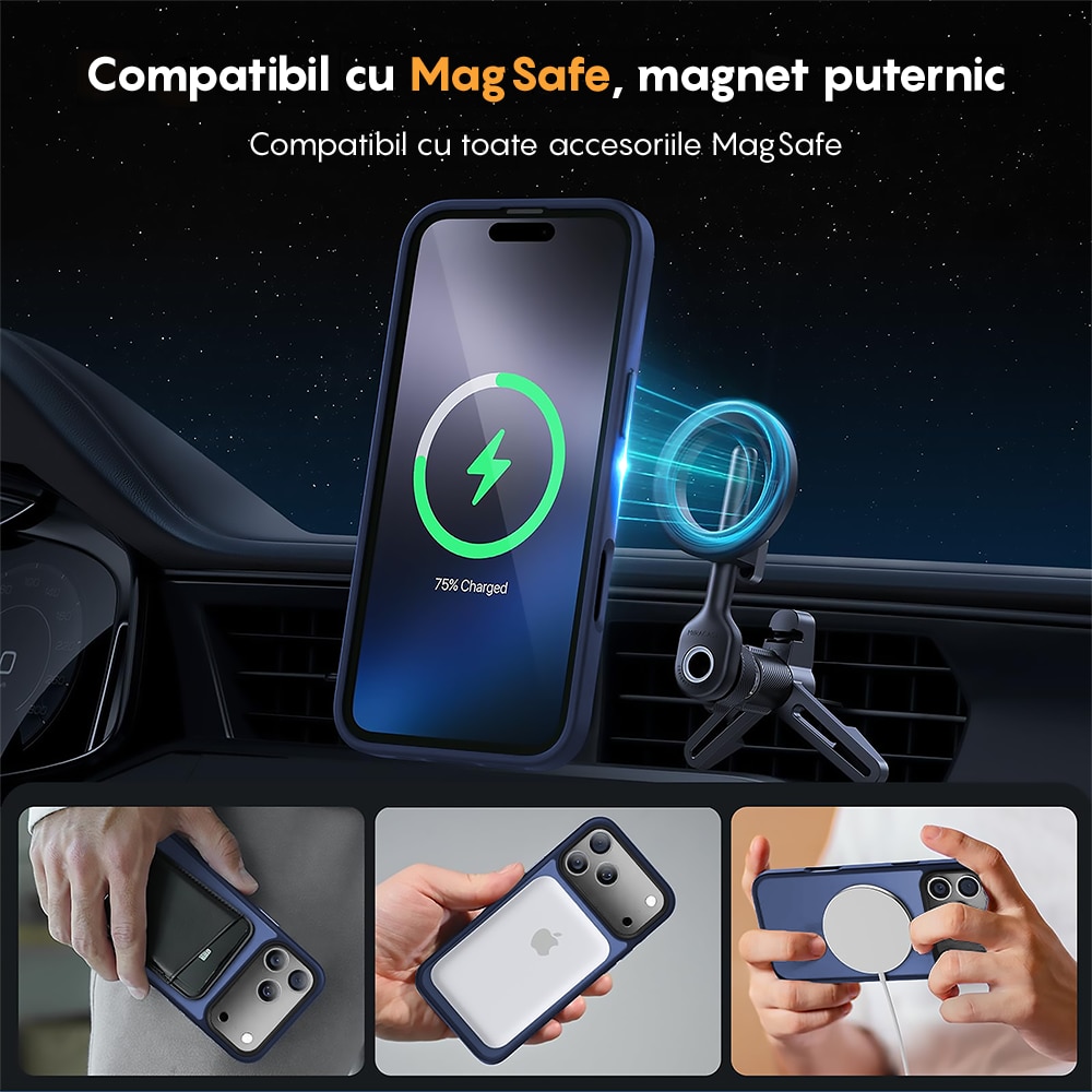 Husa compatibila cu Incarcare Magsafe pentru Apple iPhone 17 Pro Max, CASEY STUDIOS™, de Protectie, Slim, pentru Incarcare Wireless, Margini Ridicate pentru Protectia Ecranului si a Camerelor, Albastru Inchis