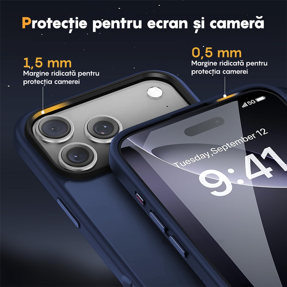 Husa compatibila cu Incarcare Magsafe pentru Apple iPhone 17 Pro Max, CASEY STUDIOS™, de Protectie, Slim, pentru Incarcare Wireless, Margini Ridicate pentru Protectia Ecranului si a Camerelor, Albastru Inchis