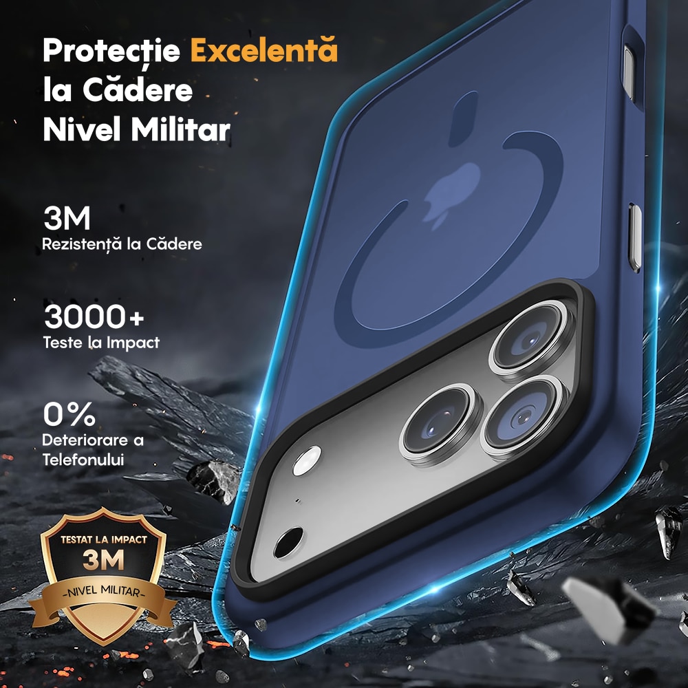 Husa compatibila cu Incarcare Magsafe pentru Apple iPhone 17 Pro Max, CASEY STUDIOS™, de Protectie, Slim, pentru Incarcare Wireless, Margini Ridicate pentru Protectia Ecranului si a Camerelor, Albastru Inchis