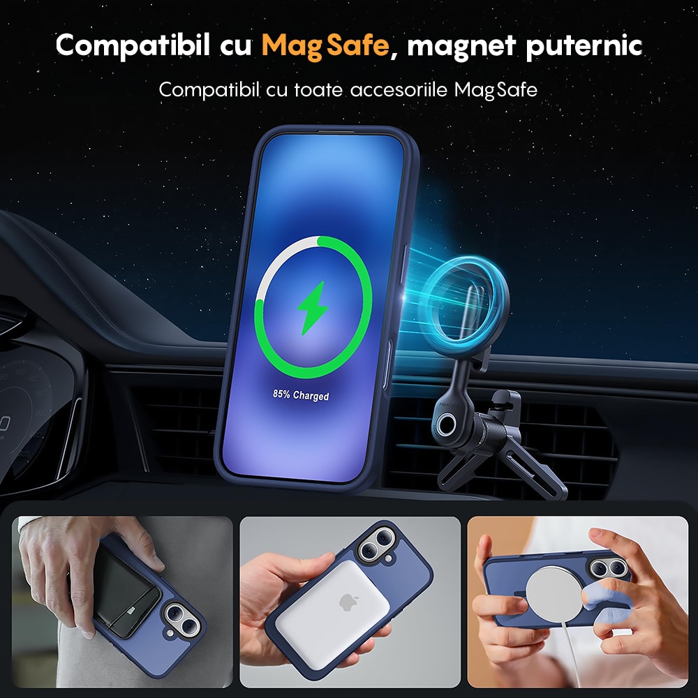 Husa compatibila cu Incarcare Magsafe pentru Apple iPhone 17, CASEY STUDIOS™, de Protectie, Slim, pentru Incarcare Wireless, Margini Ridicate pentru Protectia Ecranului si a Camerelor, Albastru Inchis