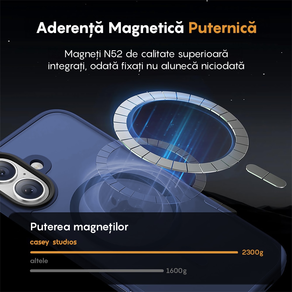 Husa compatibila cu Incarcare Magsafe pentru Apple iPhone 17, CASEY STUDIOS™, de Protectie, Slim, pentru Incarcare Wireless, Margini Ridicate pentru Protectia Ecranului si a Camerelor, Albastru Inchis