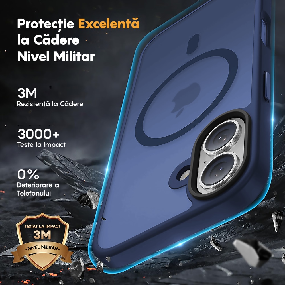 Husa compatibila cu Incarcare Magsafe pentru Apple iPhone 17, CASEY STUDIOS™, de Protectie, Slim, pentru Incarcare Wireless, Margini Ridicate pentru Protectia Ecranului si a Camerelor, Albastru Inchis