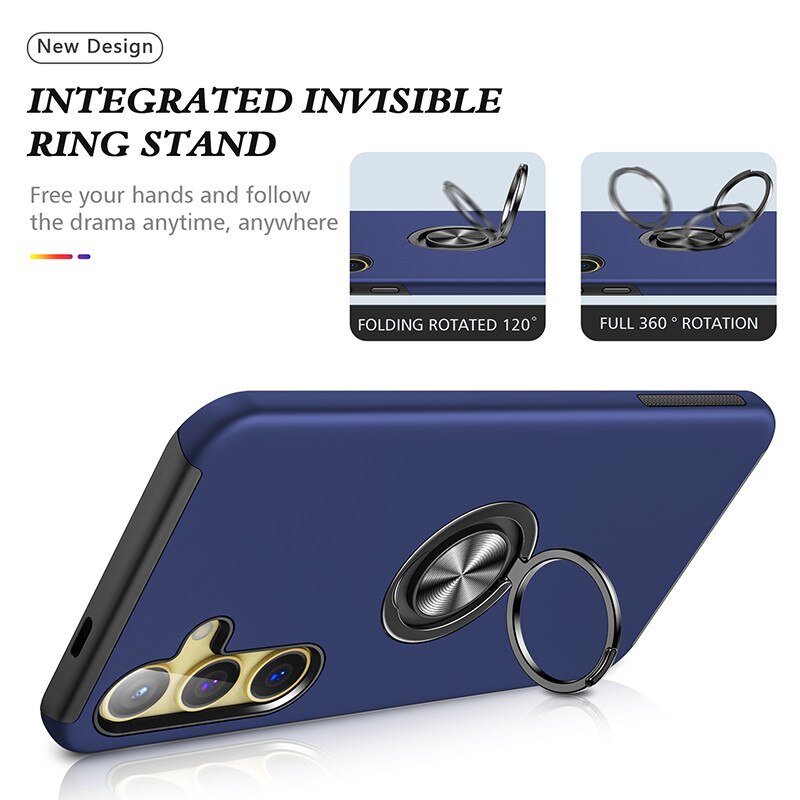 Husa Subtire Magnetica cu Inel Metalic compatibila cu Samsung Galaxy S25, Rezistenta Antiglont, Albastru inchis