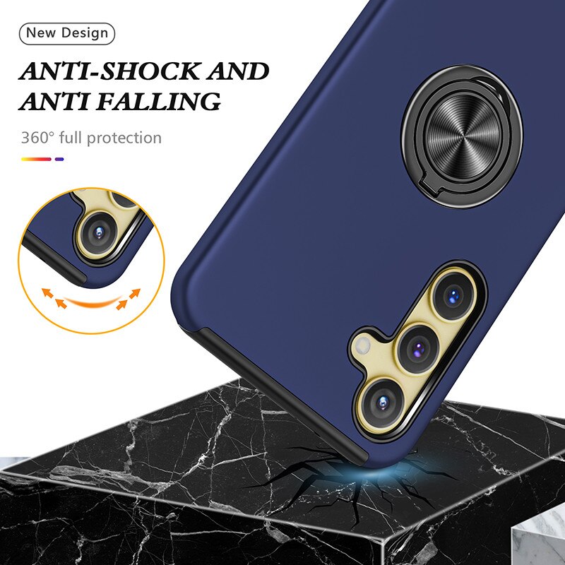 Husa Subtire Magnetica cu Inel Metalic compatibila cu Samsung Galaxy S25, Rezistenta Antiglont, Albastru inchis
