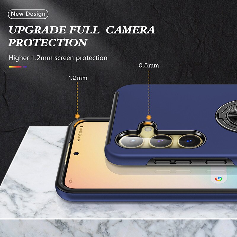 Husa Subtire Magnetica cu Inel Metalic compatibila cu Samsung Galaxy S25, Rezistenta Antiglont, Albastru inchis