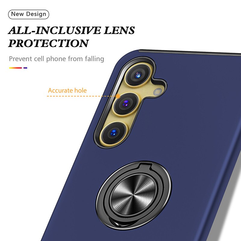 Husa Subtire Magnetica cu Inel Metalic compatibila cu Samsung Galaxy S25, Rezistenta Antiglont, Albastru inchis