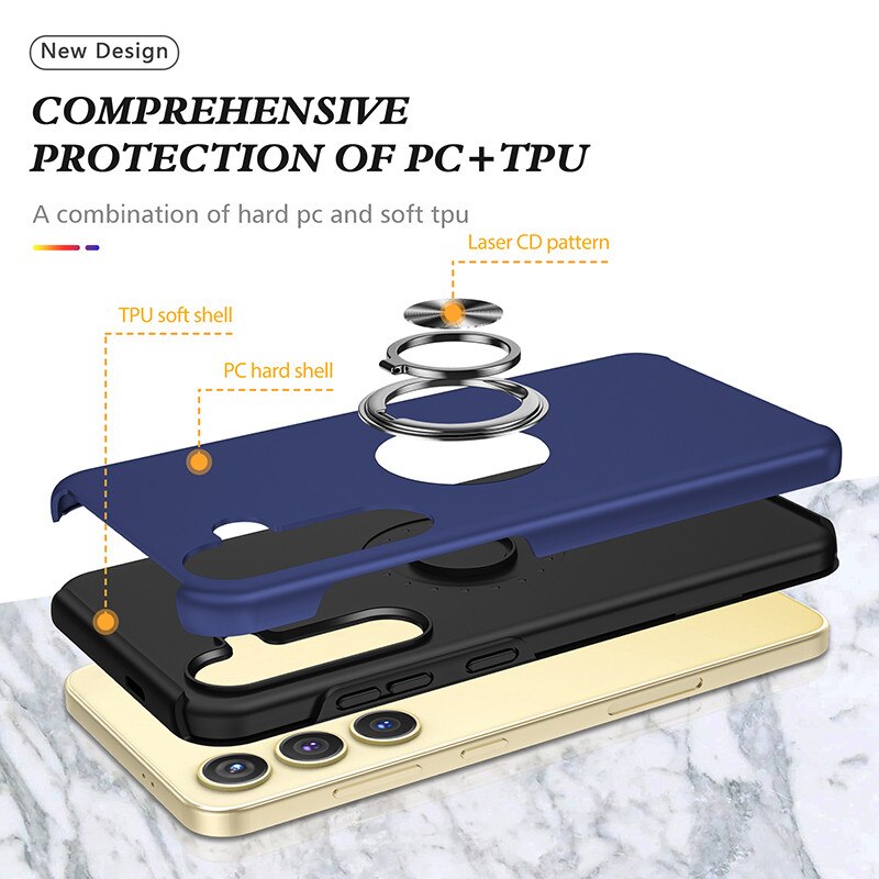 Husa Subtire Magnetica cu Inel Metalic compatibila cu Samsung Galaxy S25, Rezistenta Antiglont, Albastru inchis