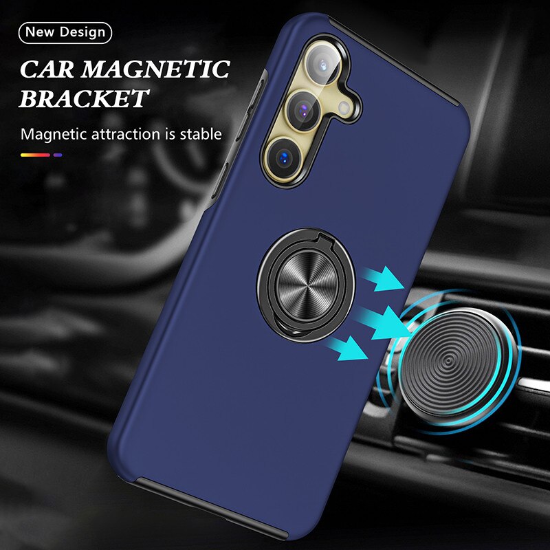 Husa Subtire Magnetica cu Inel Metalic compatibila cu Samsung Galaxy S25, Rezistenta Antiglont, Albastru inchis