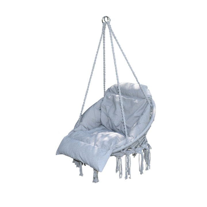 Hamac Tip Cuib Suspendat Cu Perna, Dimensiune 80 x 60 x 120 CM, Culoare Gri