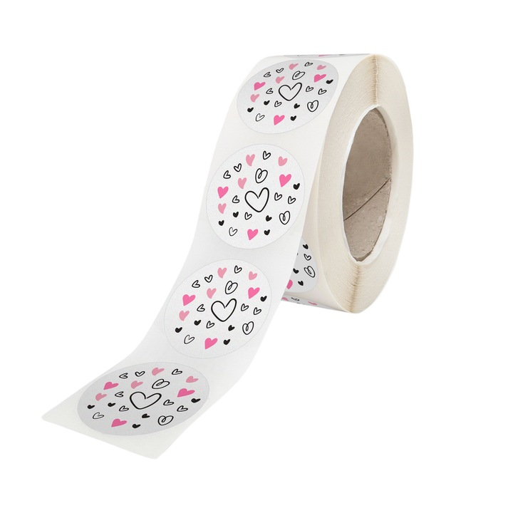 Rola 100 Stickere/Etichete autoadezive Model Love Mini Hearts 8A, Diametru 5cm
