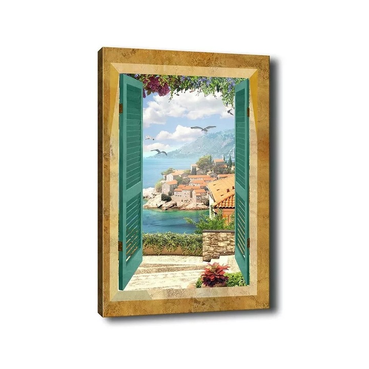 Tablou decorativ Re-Bloom, panza/lemn, multicolor, 50 x 70 cm