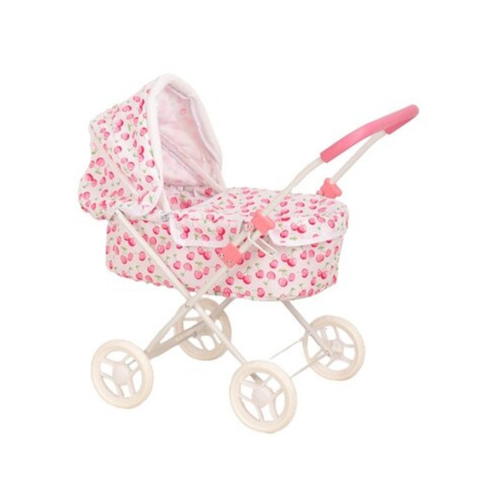 Babakocsi, BabyTrold, Állítható fogantyú 56-62 cm, 35x63x62 cm, Fehér/Rózsaszín