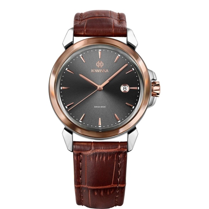 Ceas de mână bărbați Jowissa J4.237.L, quartz, carcasă inox, culoare argintie, curea din piele, 42mm