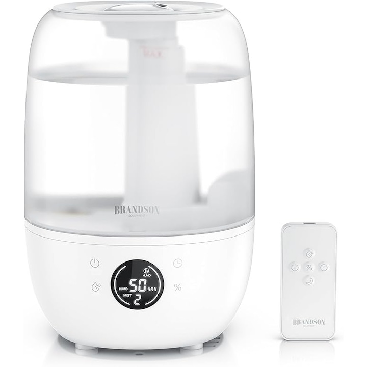 Brandson - Umidificator 2.5L cu LED Mood Light, 2 Iesiri Abur, Rezervor Ulei Aromatic, Silentios, pentru Dormitor/Living/Camera Copii, Negru