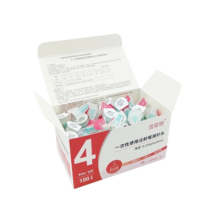 Ace de insulina, 4mm(32G), set 100 bucati, sterilizate, compatibile cu stilouri standard