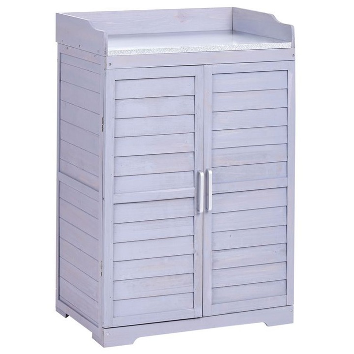 Masa de grădină Tereville, Beliani, lemn de brad, gri, 67x45cm, cu spațiu de depozitare