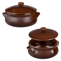 Vas din ceramica cu capac, pentru cuptor, maro, 580ml, 14x7.5cm