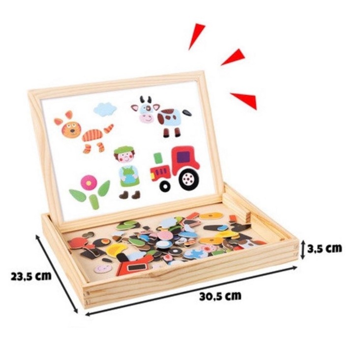 Set tabla de jucarie magnetica 2 in 1 – fata dubla pentru marker si creta, cu accesorii