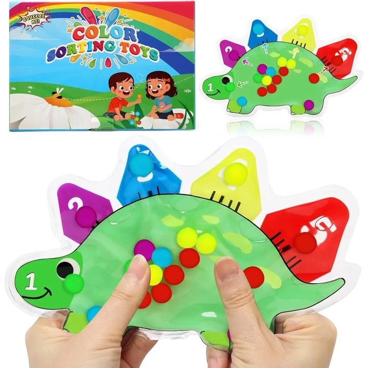 Jucarie Senzoriala Dinozaur pentru Sortare Culori si Dezvoltare Motricitate Fina, SARALMA®