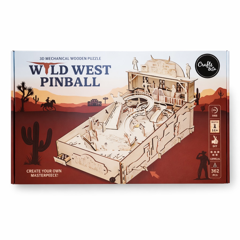 Joc Pinball din Lemn 3D Wild West, Puzzle Mecanic 362 Piese, DIY
