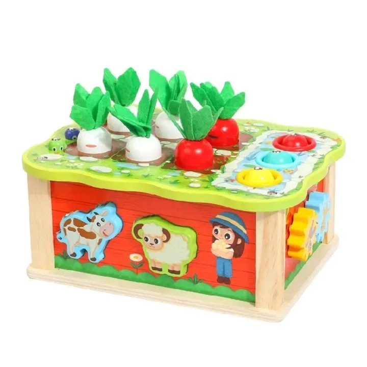 Jucarie Educativa Din Lemn Ferma Interactiva Cu Activitati Multiple Pentru Copii, SALLMA®