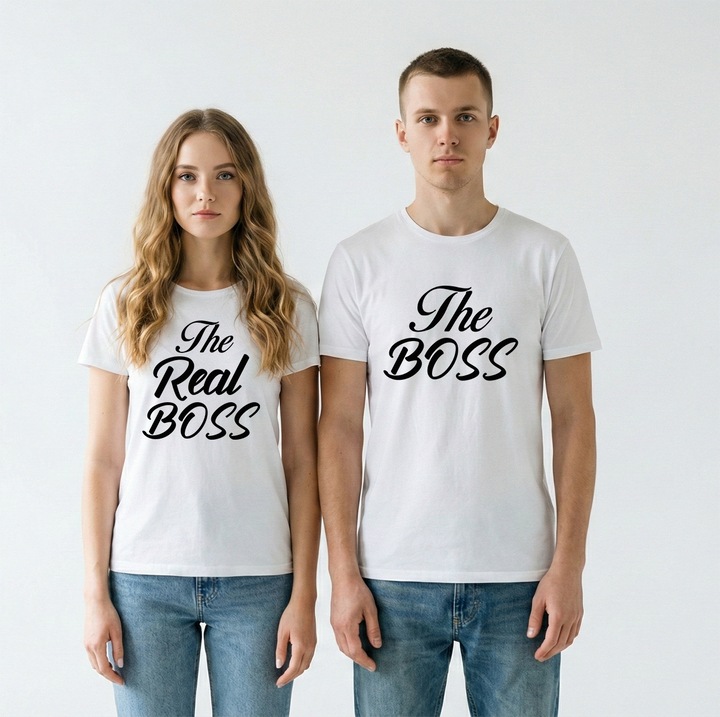 Комплект от 2 премиум тениски за двойки "The Boss & The Real Boss", 100% памук (200g/m²)