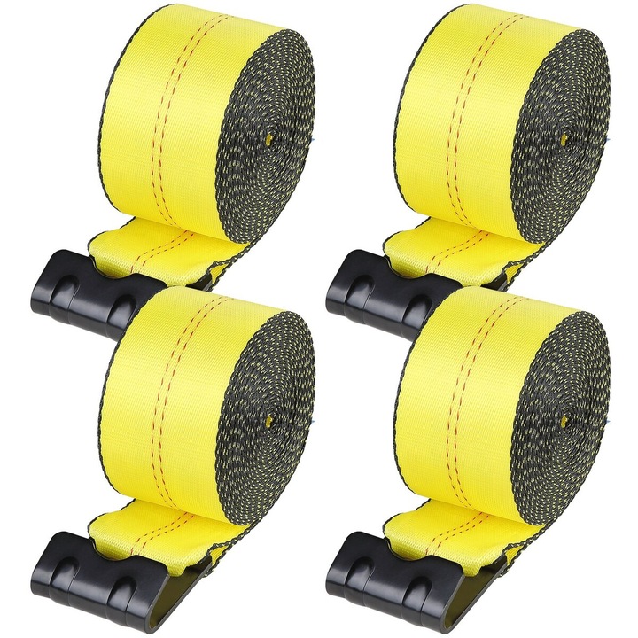 Chingi de tractare, VEVOR, 4" x 30', 6000 lbs capacitate de incarcare, 18000 lbs rezistenta la rupere, galben, set de 4 bucati