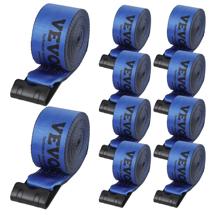 Chingi de tractare, Vevor 4"x30', 6000 lbs capacitate de incarcare, 18000 lbs rezistenta la rupere, set 10 bucati, albastru